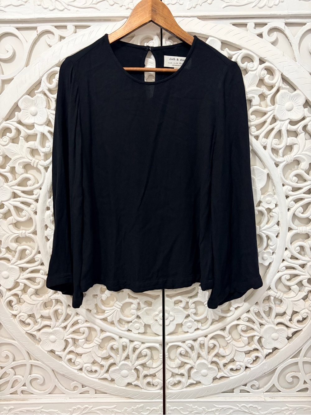 Cloth & Stone Anthropologie Black Bell Sleeve Blouse Top XS